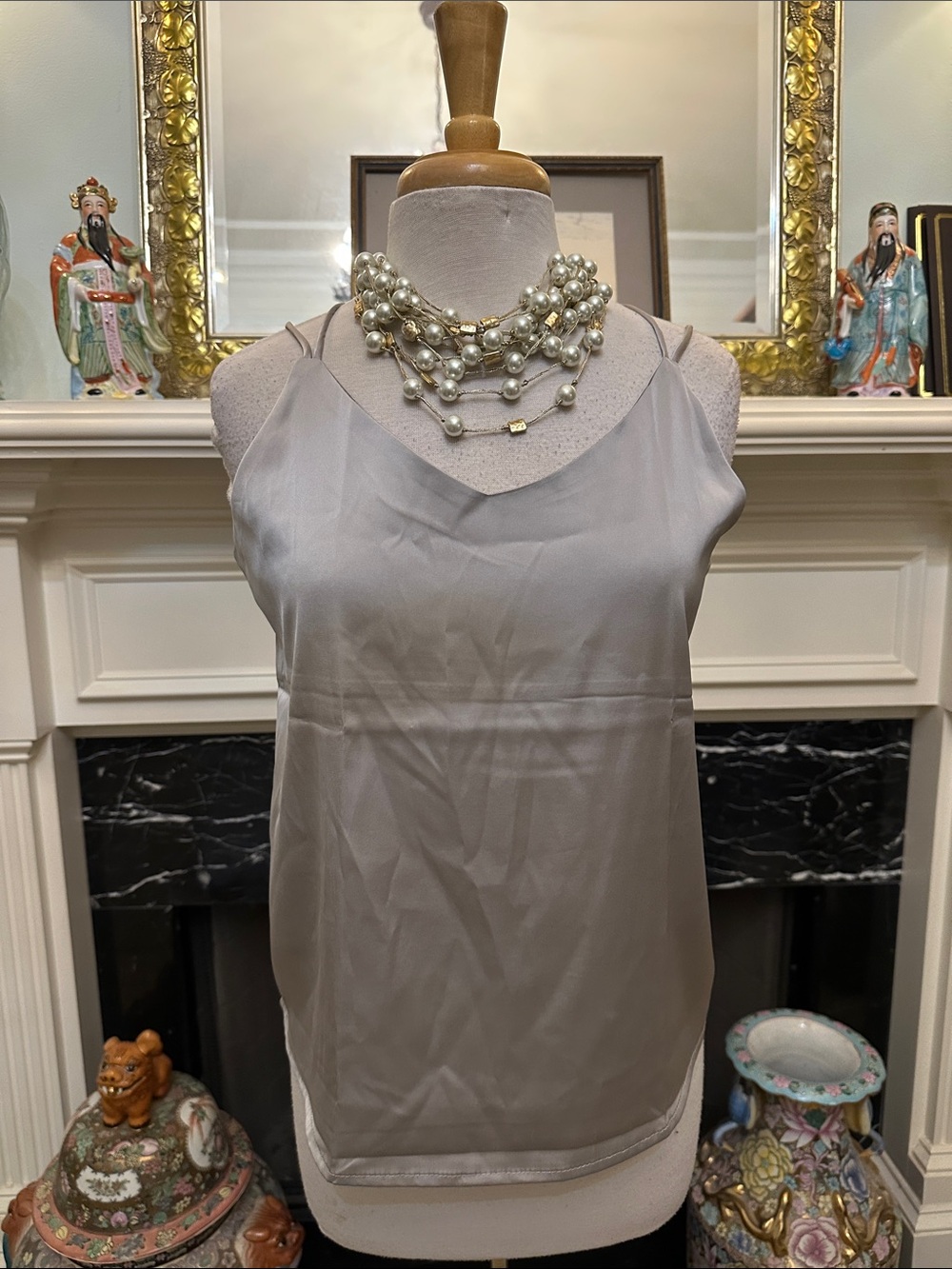 Light Grey Satin Back Cross Strap Cami